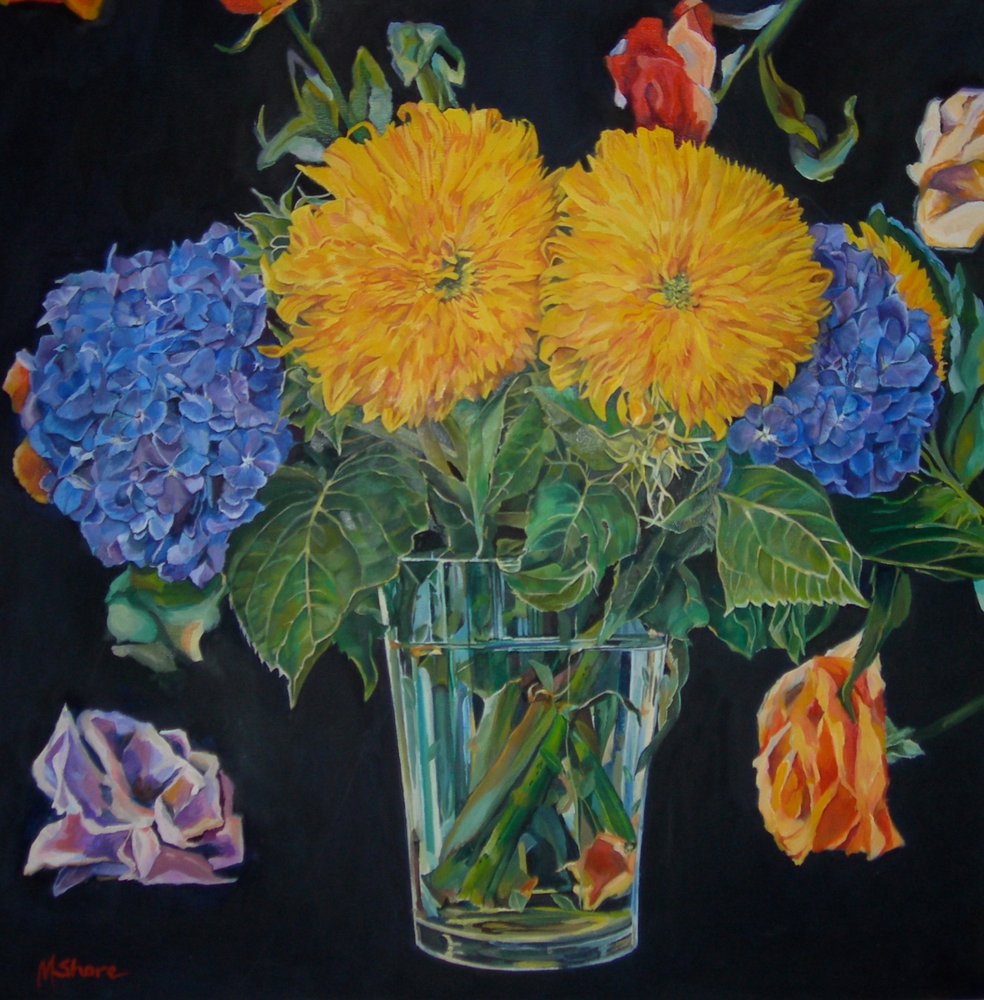 鮮やかな花の静物画 作： 