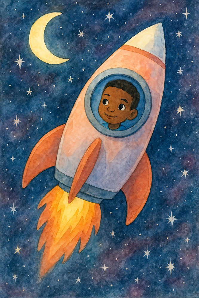 宇宙を飛ぶ子供型ロケット 作： 