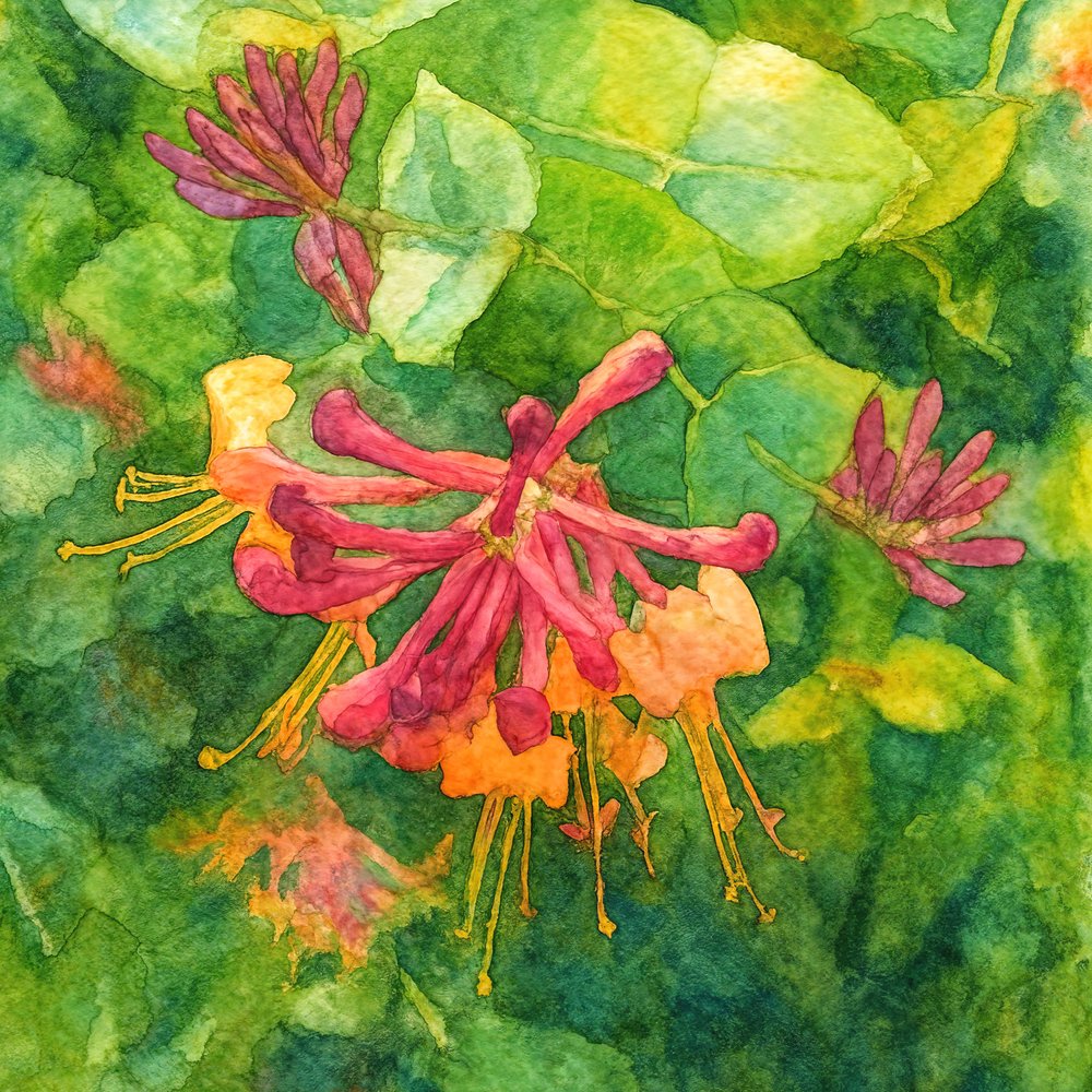 色とりどりのスイカズラの花 作： 
