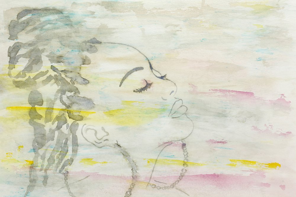 夢見る女性 水彩画 作： 