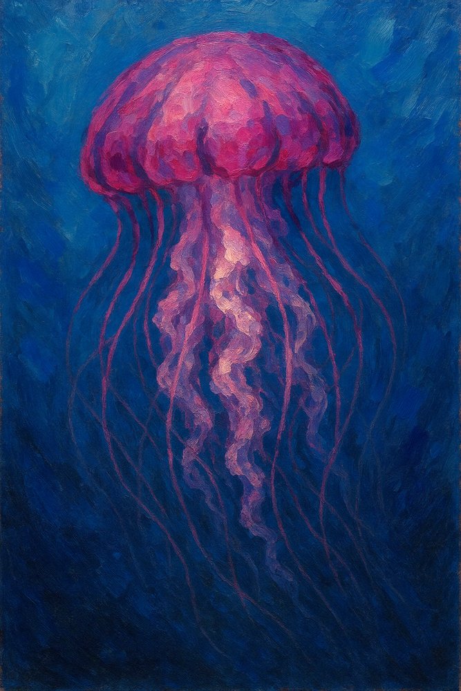 ピンク色に輝くクラゲ 作： 