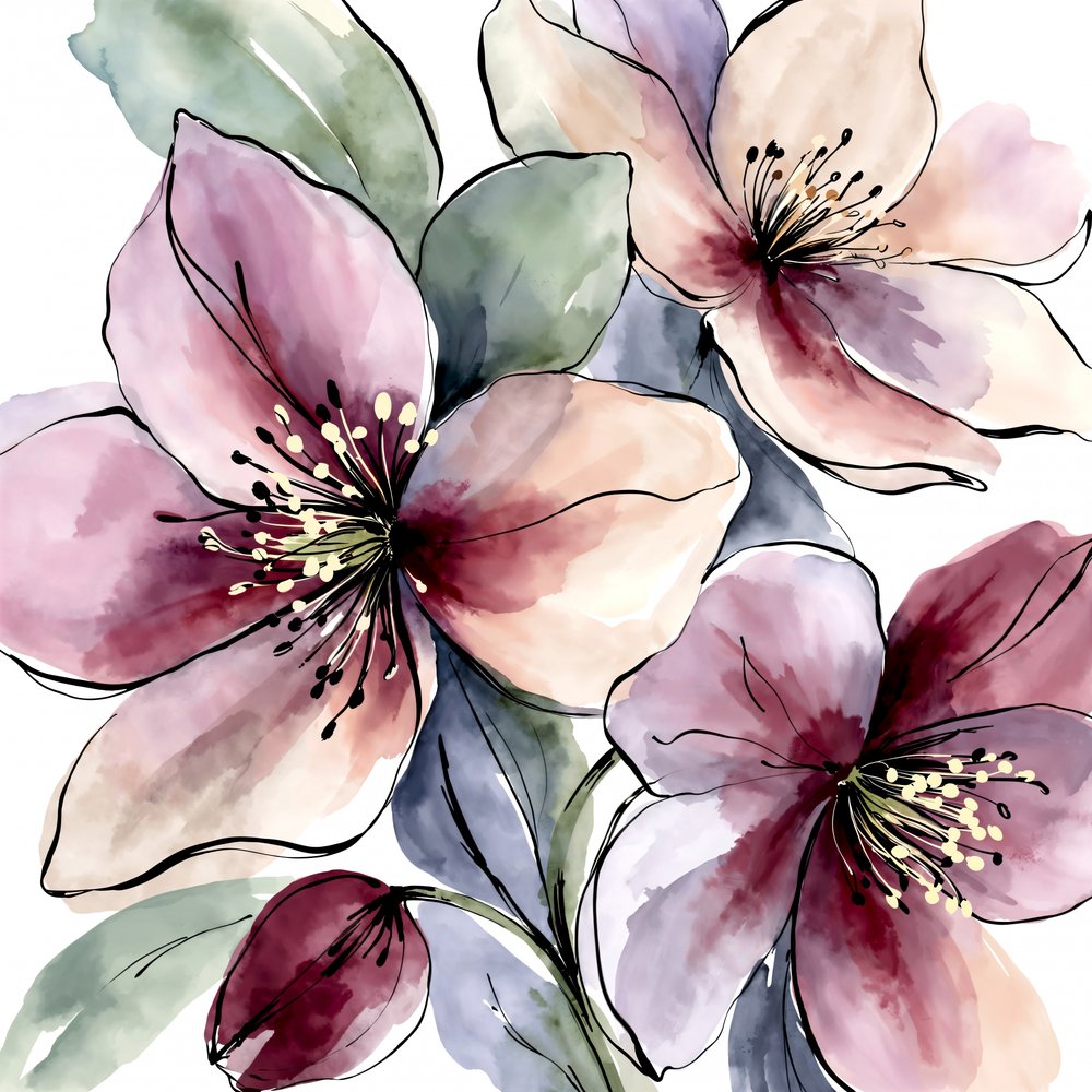 ピンクの水彩の花 作： 