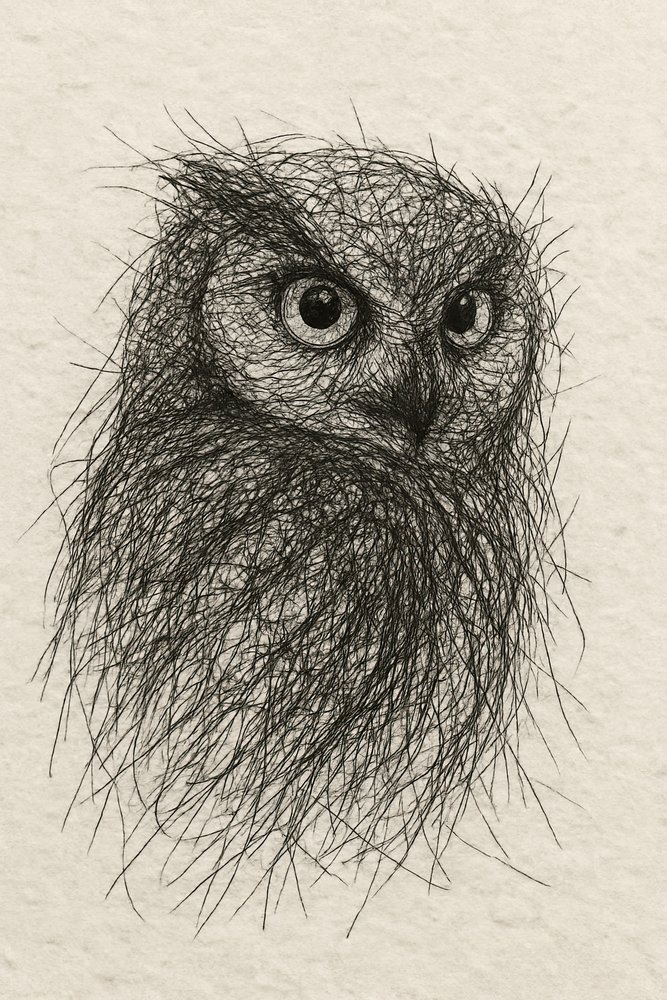 落書きされたフクロウの視線 作： 