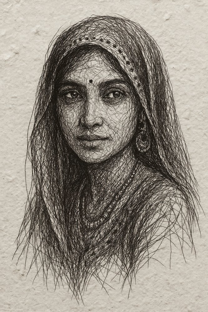穏やかなインド人の肖像画 作： 