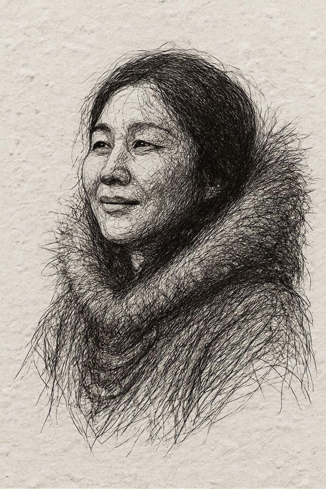 毛皮のコートを着た笑顔の女性 作： 