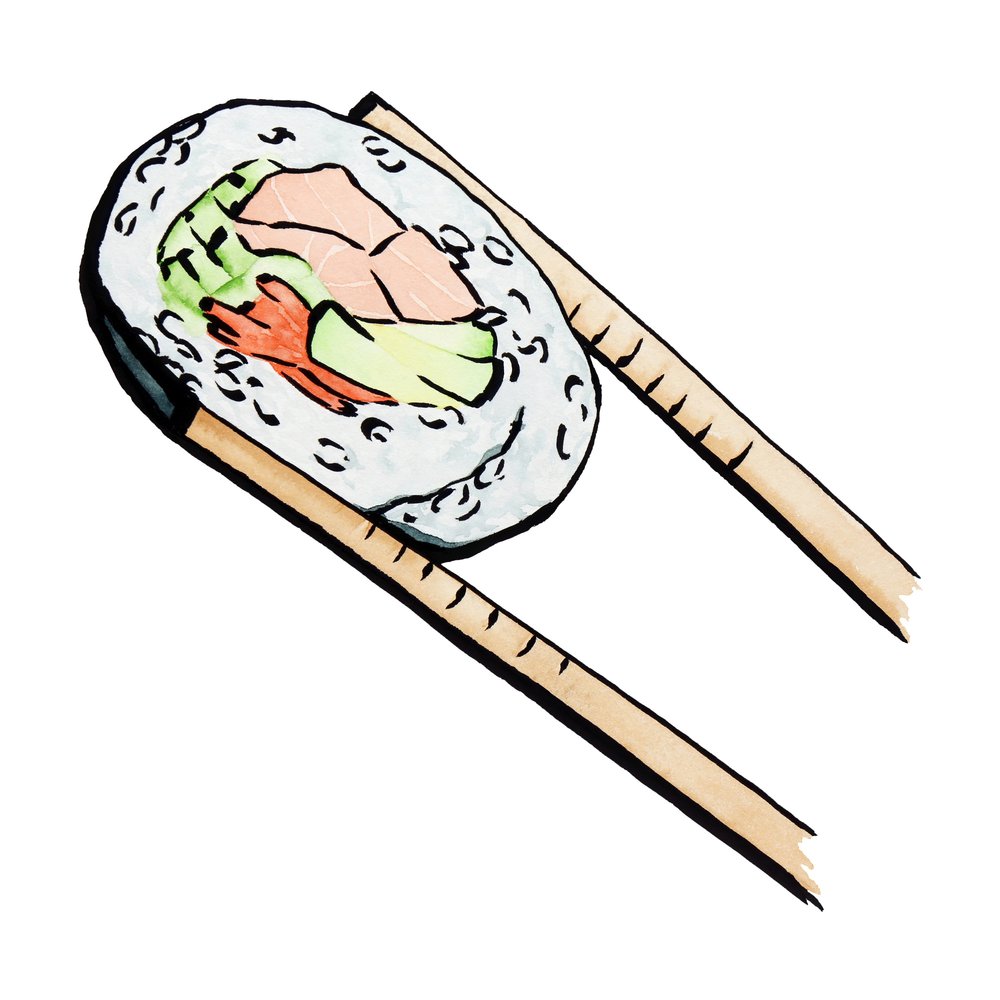 箸を持った巻き寿司 作： 