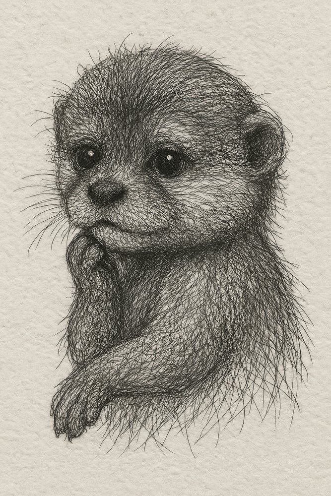 思慮深い赤ちゃんカワウソ 作： 