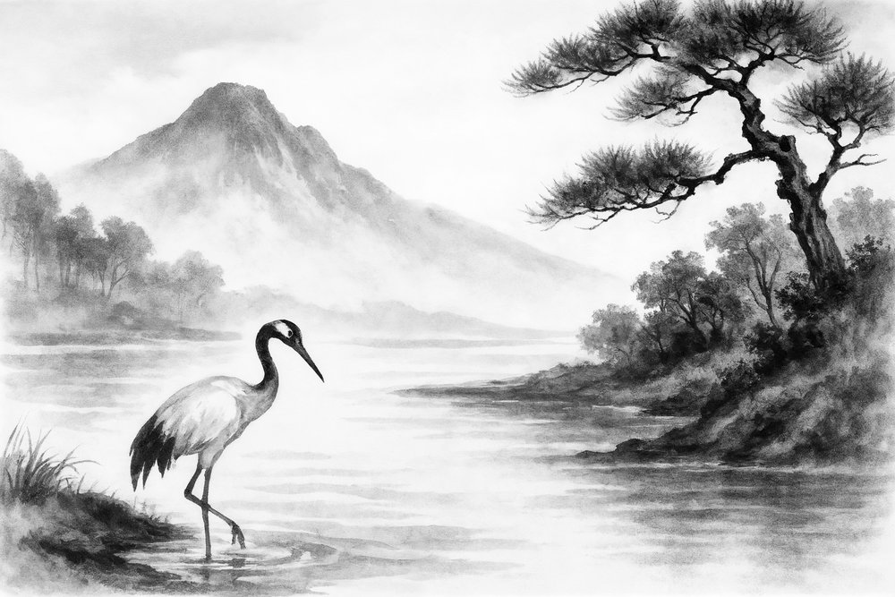 静かなクレーン湖の風景 作： 