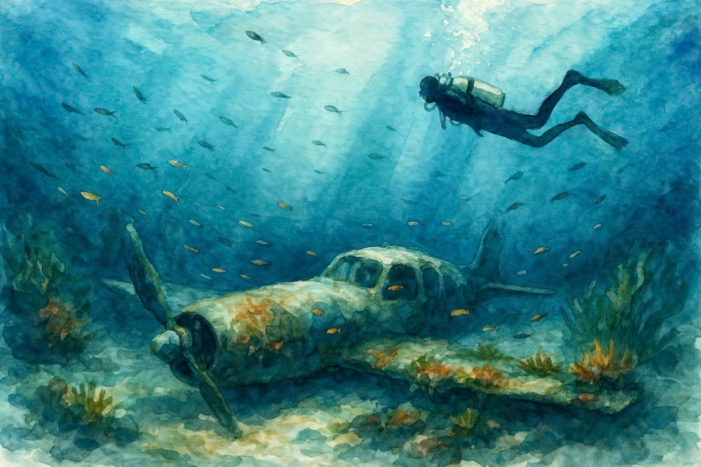 水中の飛行機残骸 作： 