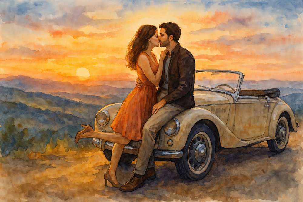 ヴィンテージカーの夕焼けキス 作： 