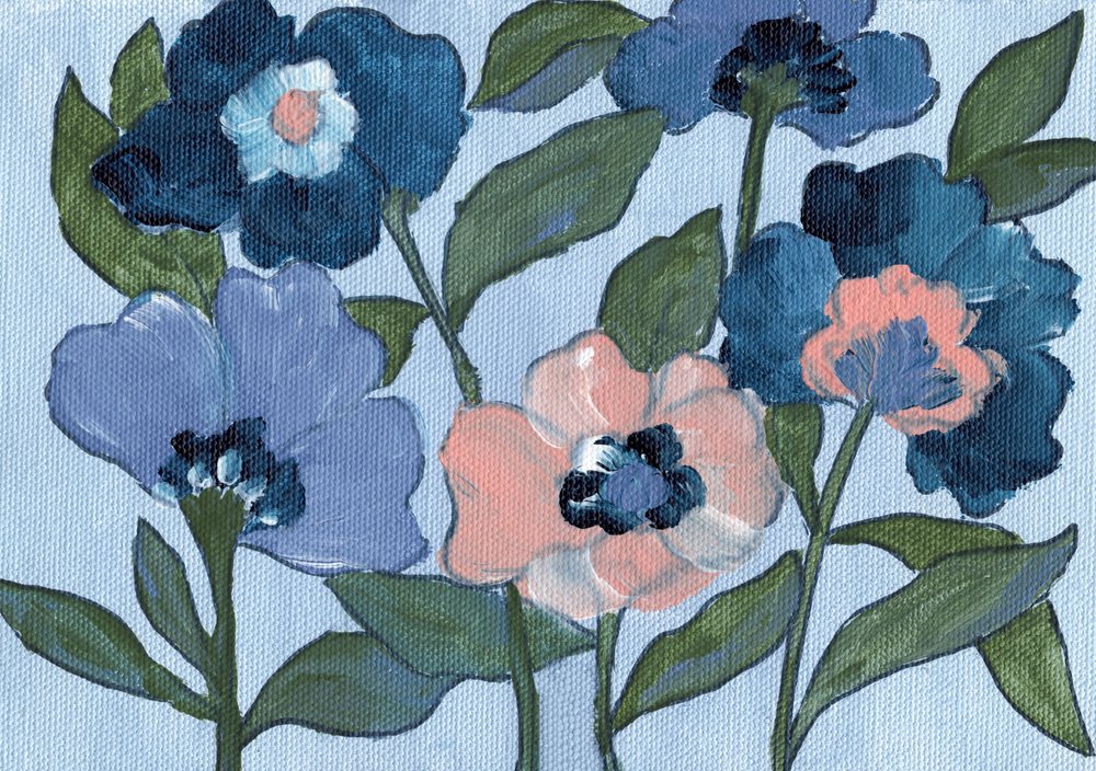青と桃色の花 作： 