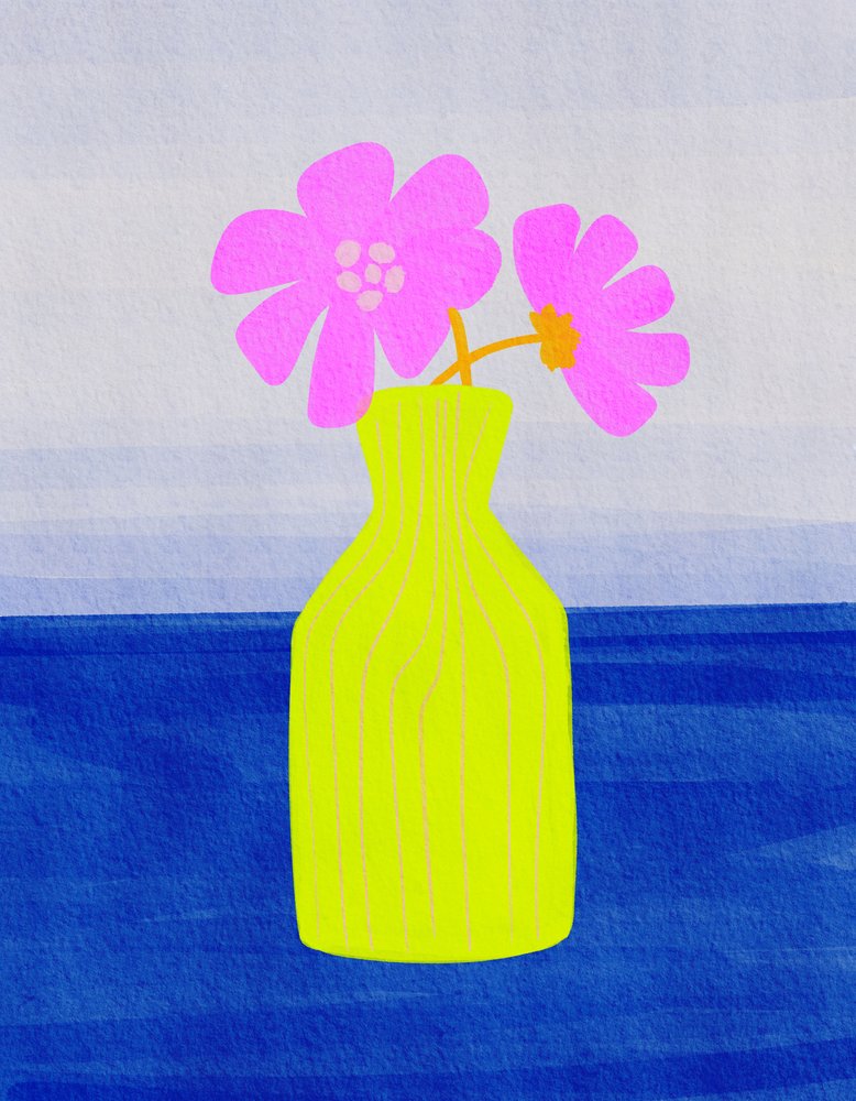 鮮やかなピンクの花瓶 作： 