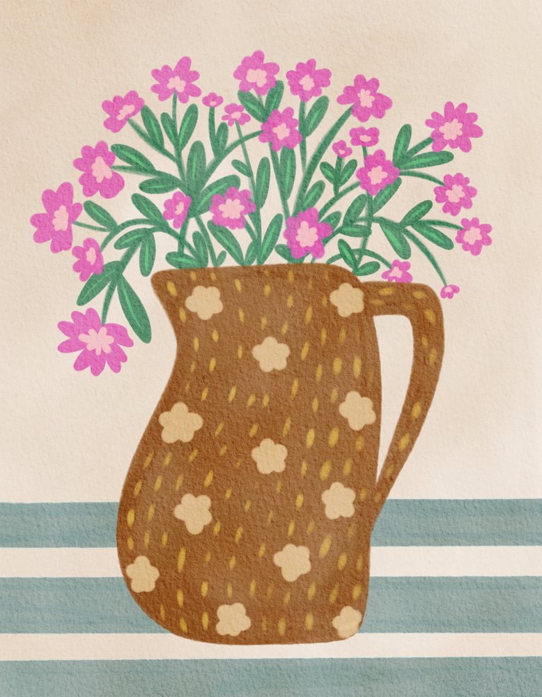 魅力的な花柄のピッチャー 作： 