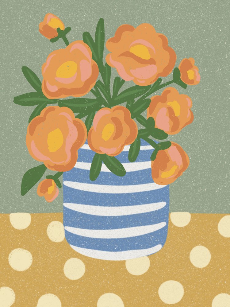 オレンジの花の静物画 作： 