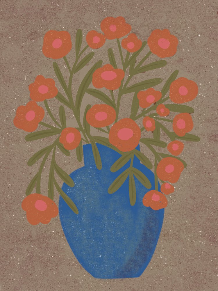 素朴なオレンジ色の花瓶 作： 