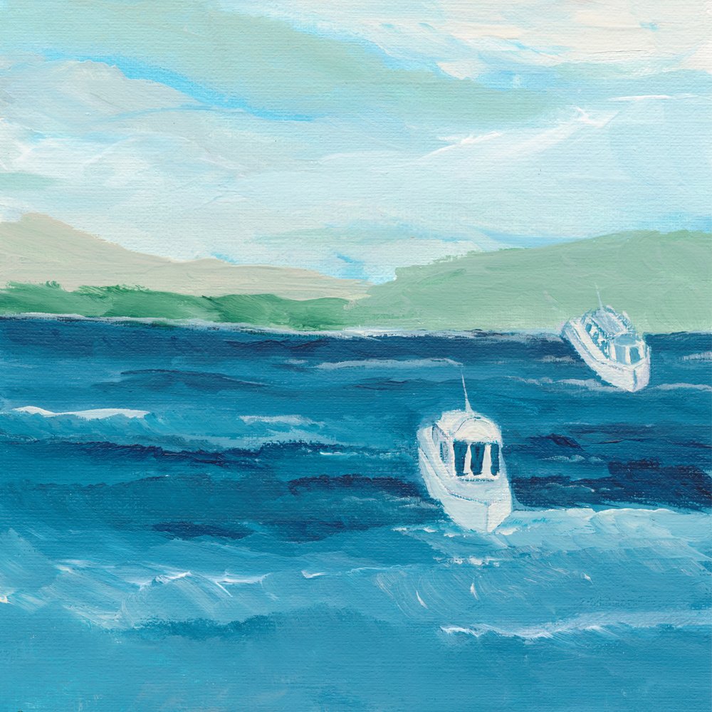 2隻のボート、青い海 作： 