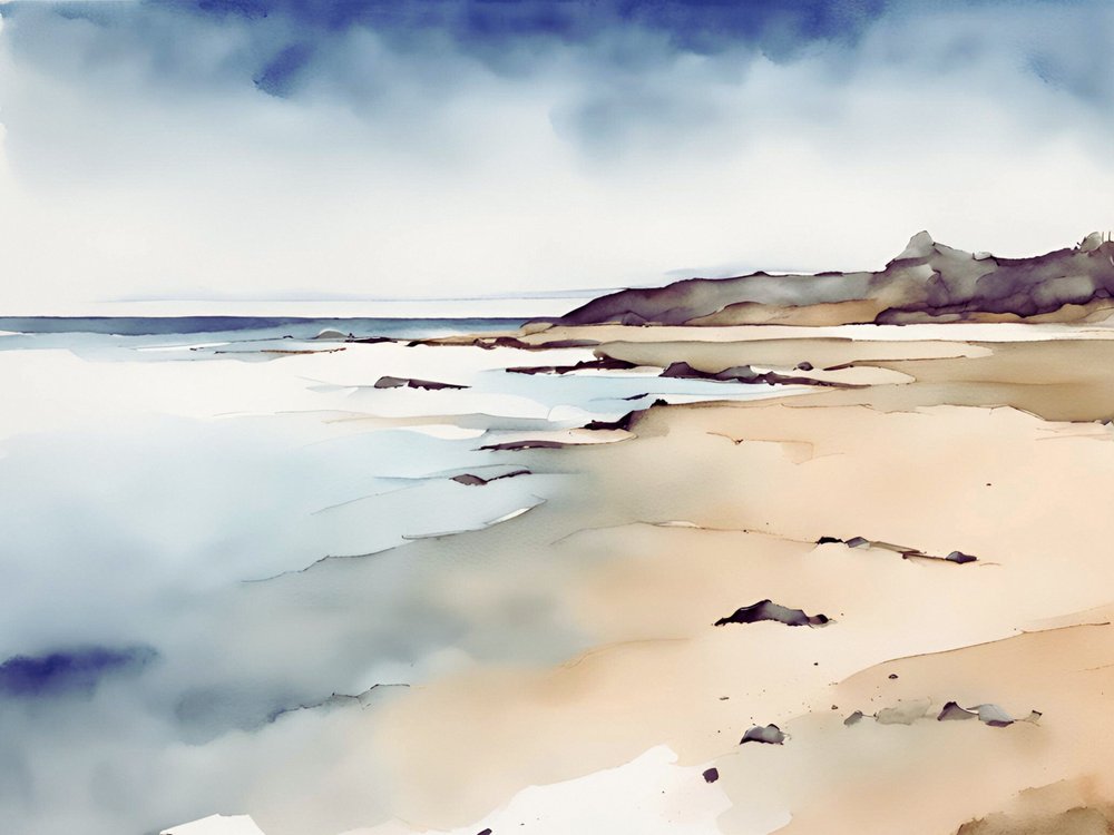 穏やかな海岸の水彩画 作： 