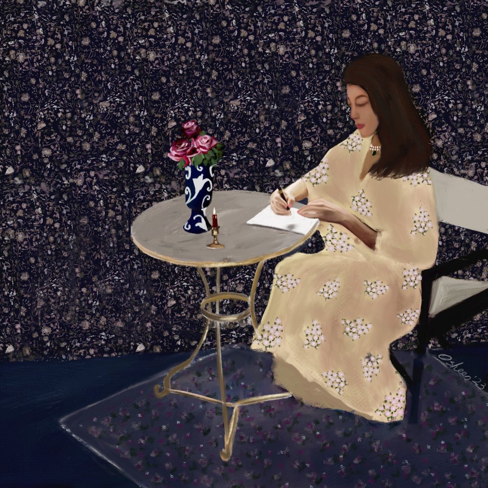 書き物をする優雅な女性 作： 