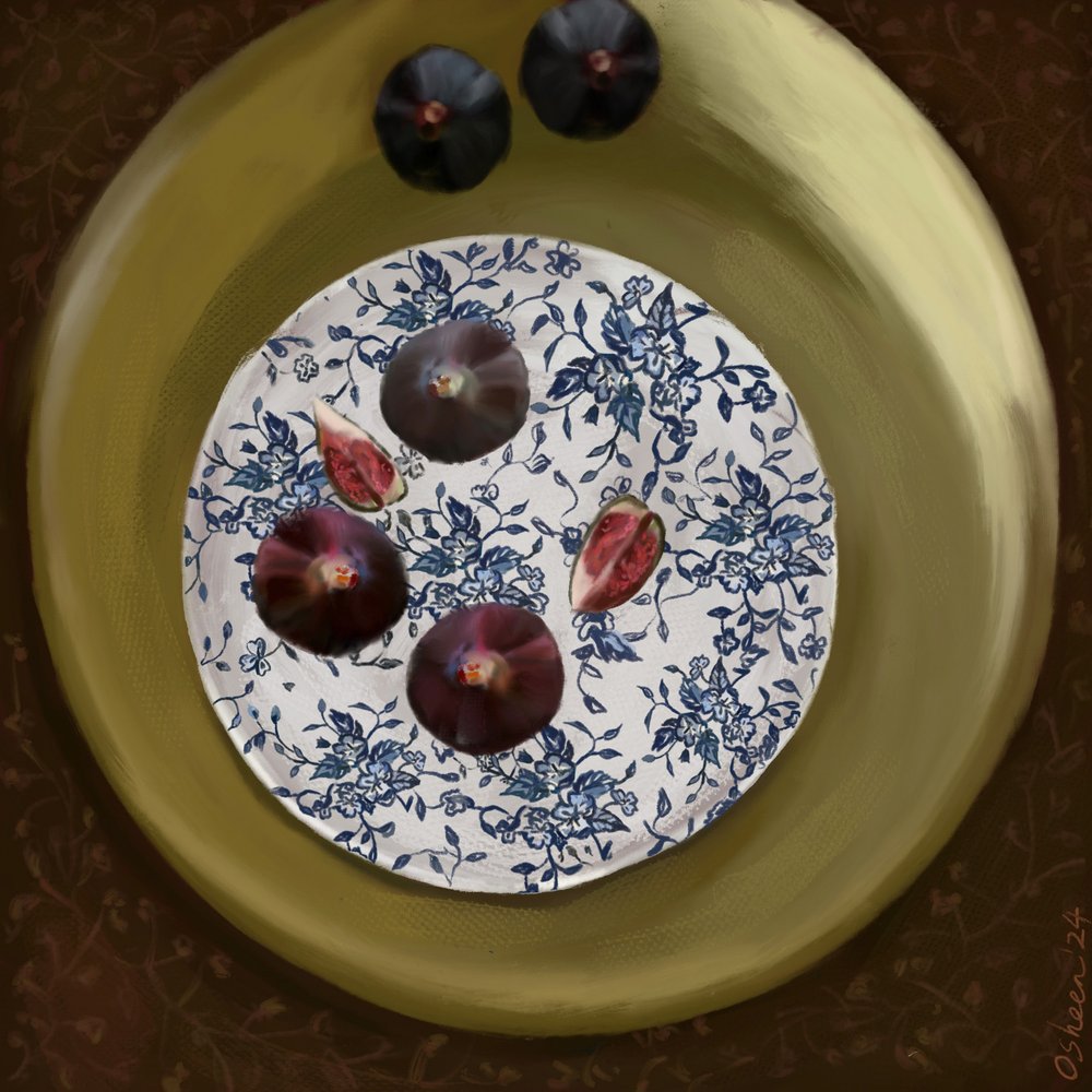 新鮮ないちじくの静物画 作： 