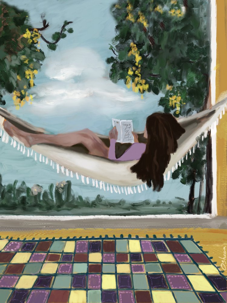 穏やかな屋外での読書 作： 