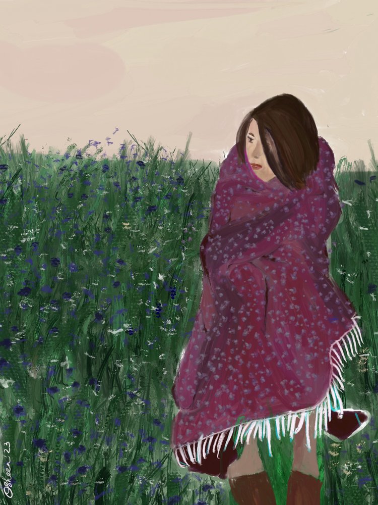 野花畑の身を包んだ女性 作： 