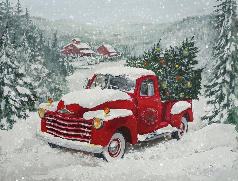 雪に覆われた赤いトラックのクリスマス 作： 