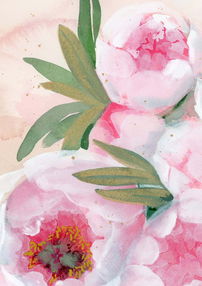 水彩画の牡丹の花 作： 