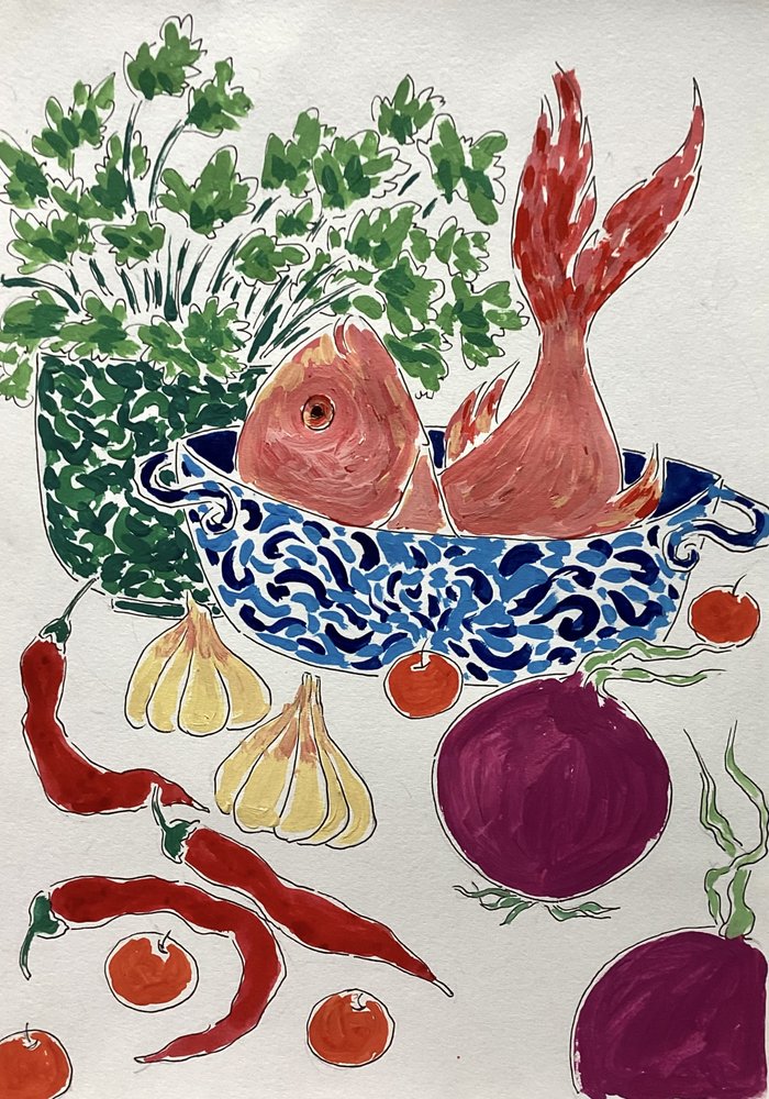 新鮮な魚と野菜 作： 