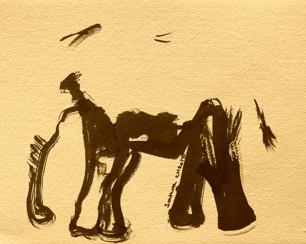 抽象的な墨絵の象 作： 