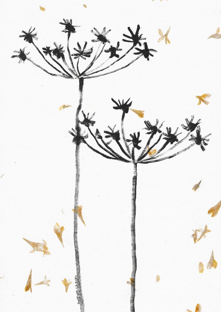 黒と金の秋の植物画 作： 