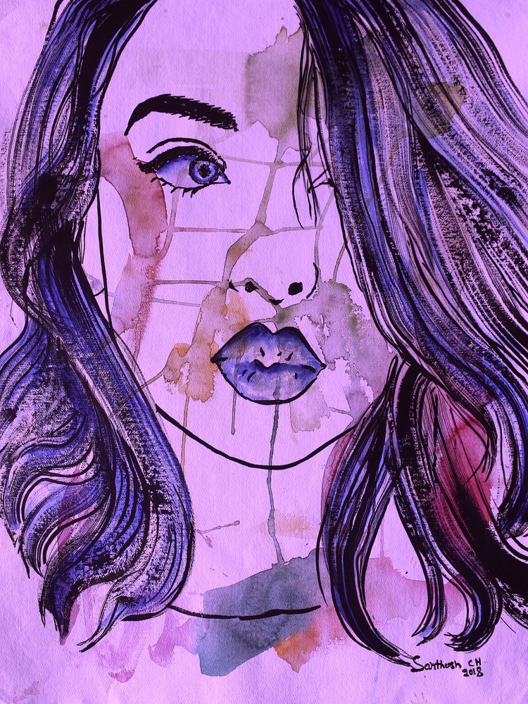 表現力豊かな紫色の肖像画 作： 