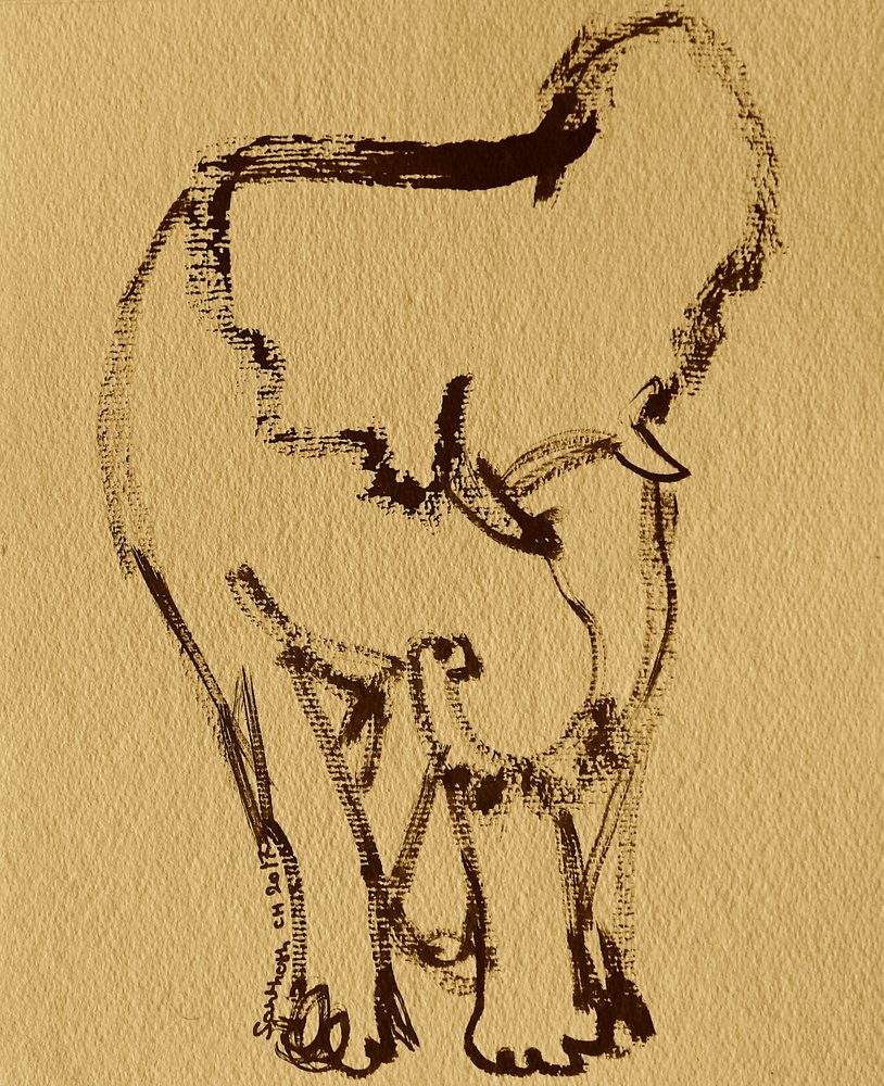 優しい象の墨絵 作： 