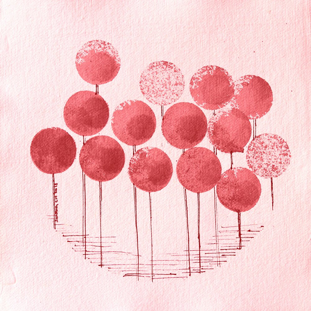 赤い円形の花々 作： 