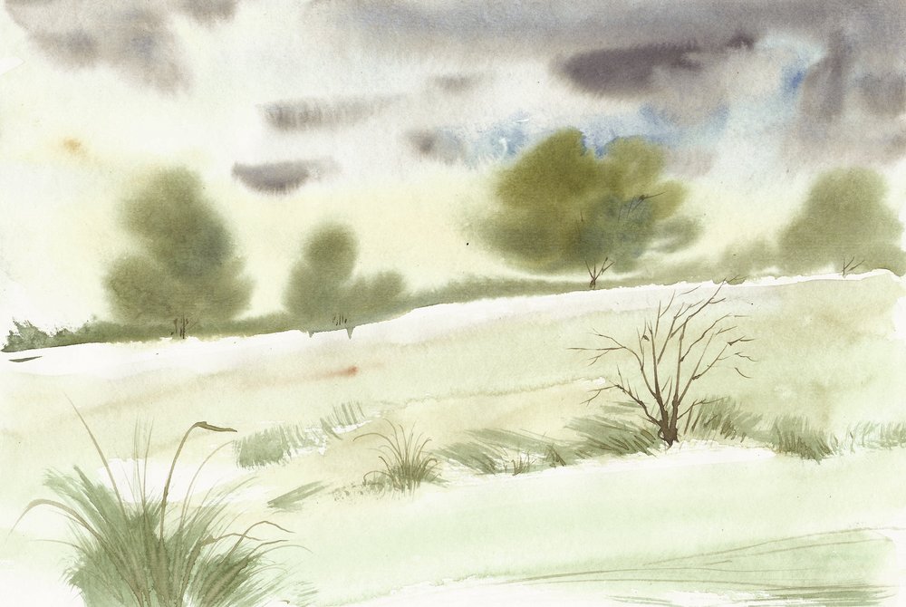 穏やかな水彩画の風景 作： 