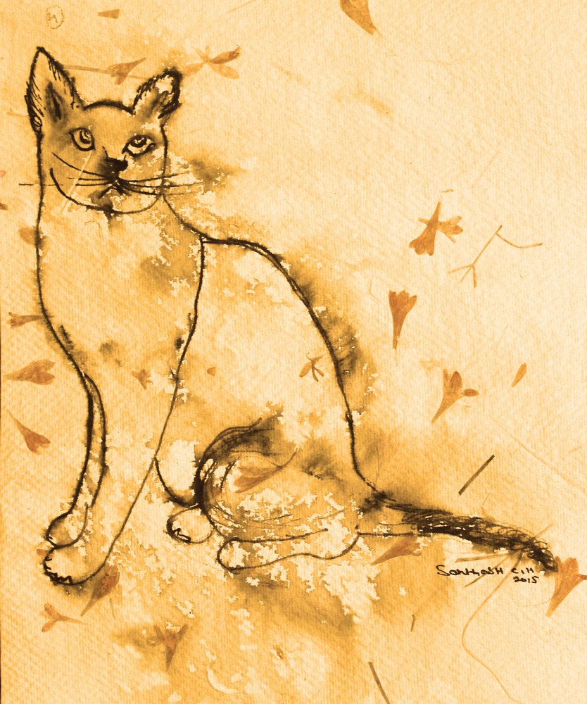 物思いにふけるセピア色の猫 作： 