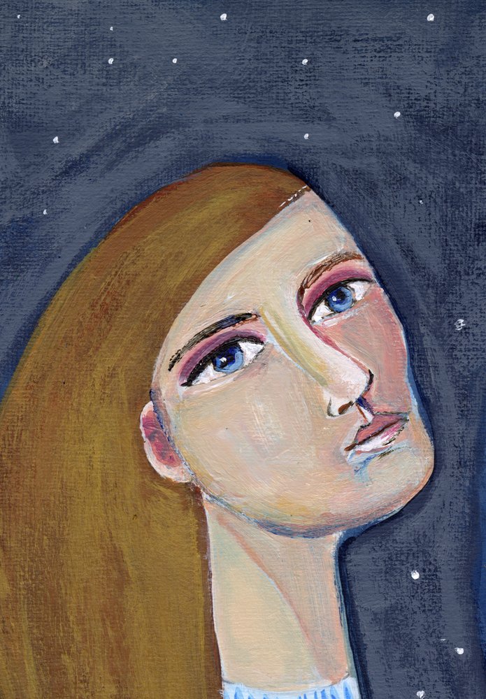 星空を眺める女性 作： 