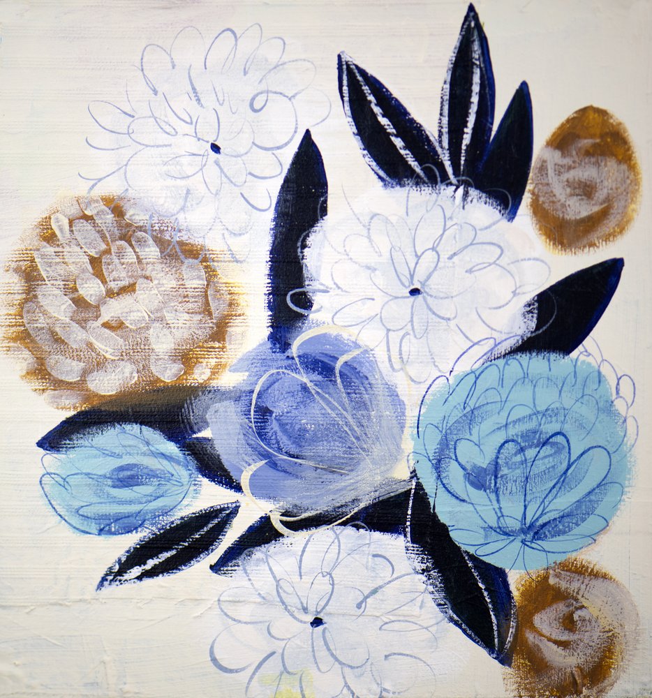 抽象的な青と金の花 作： 