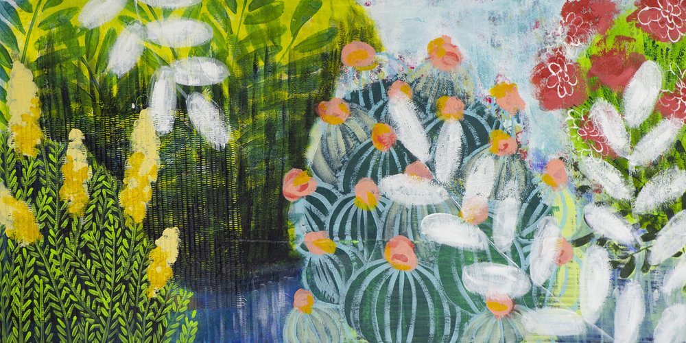 明るい庭の花々 作： 