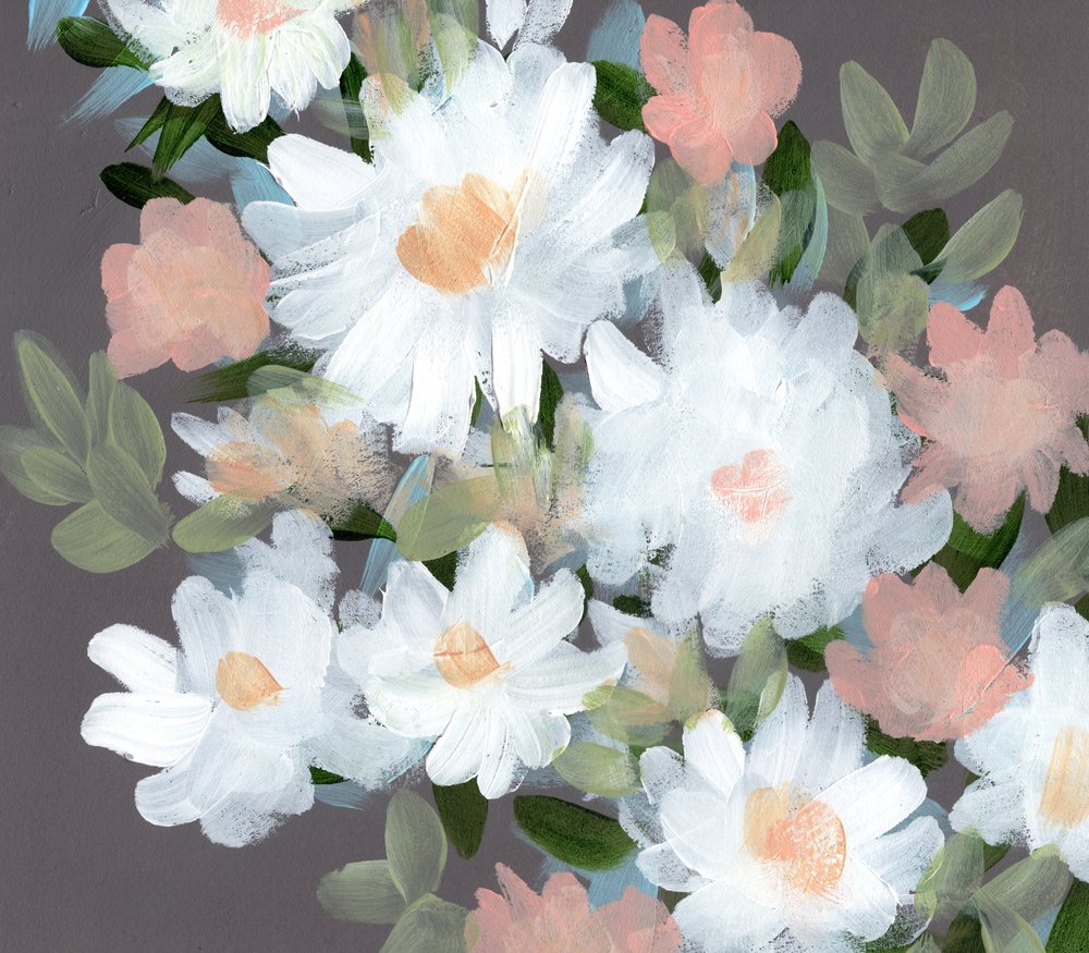 淡いピンクと白の花々 作： 