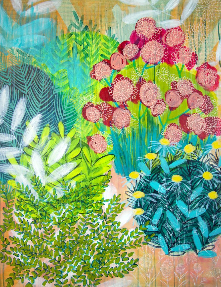 鮮やかな庭の花々 作： 