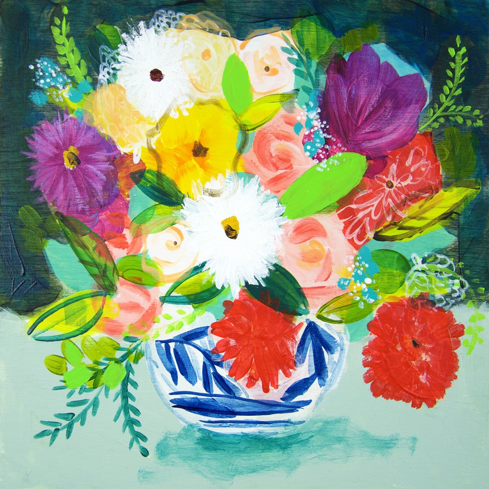 鮮やかに描かれた花々 作： 
