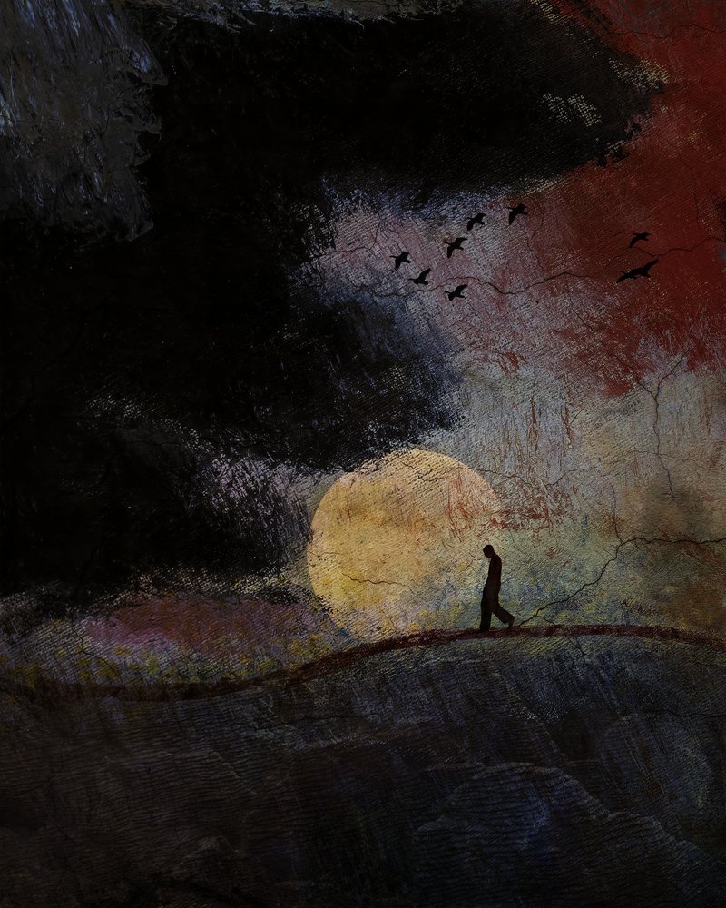 暗い夜、金色の月 作： 