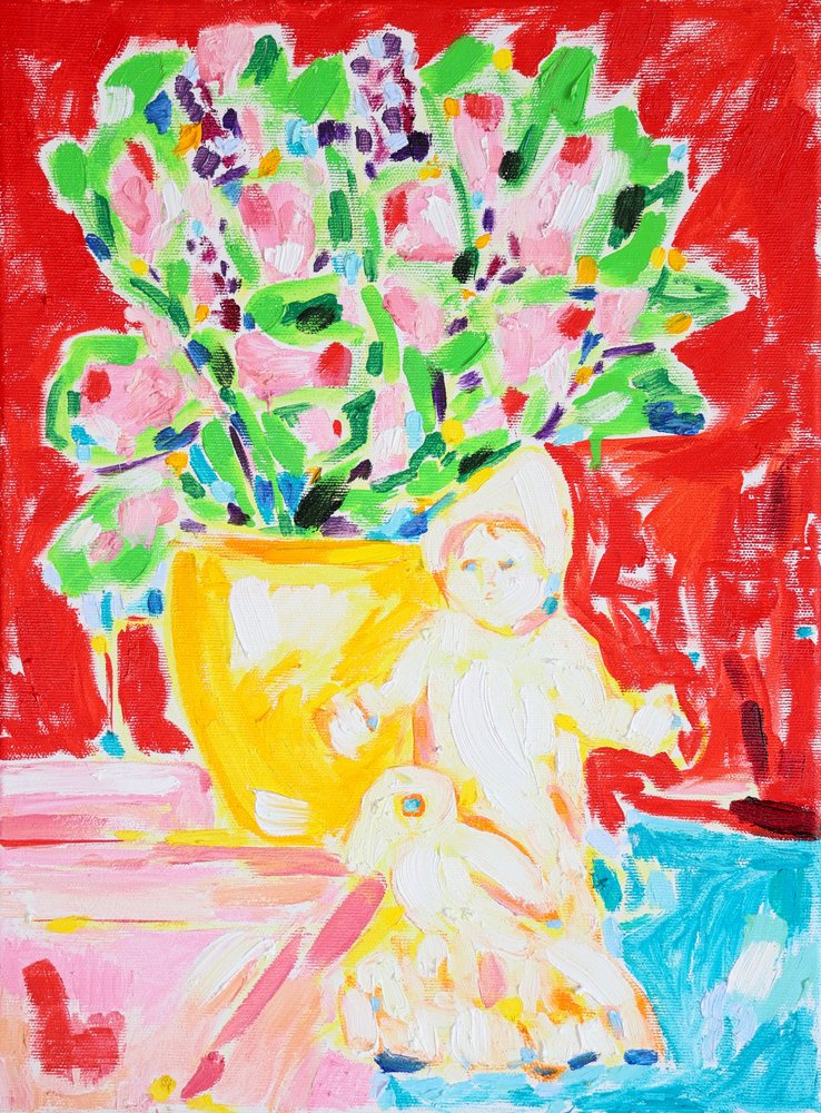 色鮮やかな花と人形 作： 