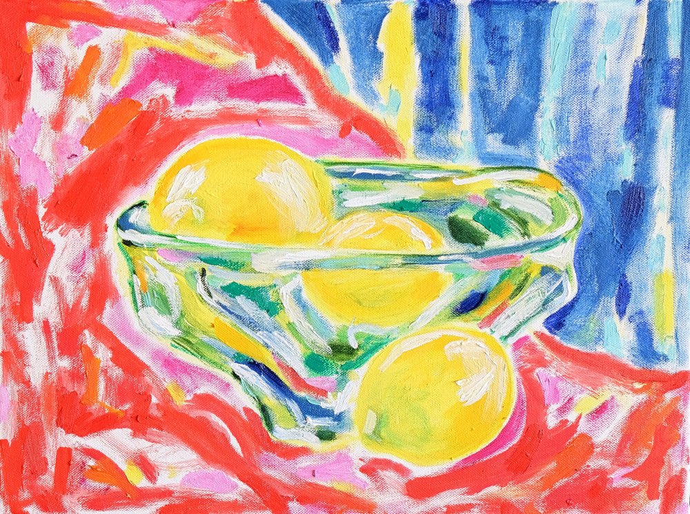 鮮やかなレモンの静物画 作： 