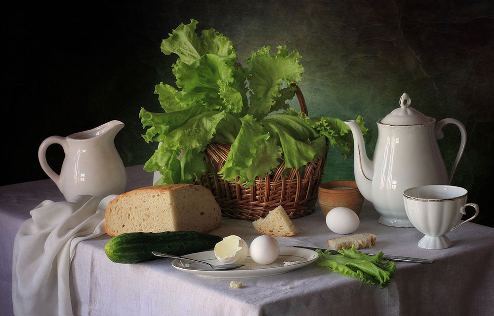 素朴な朝食の静物画 作： 