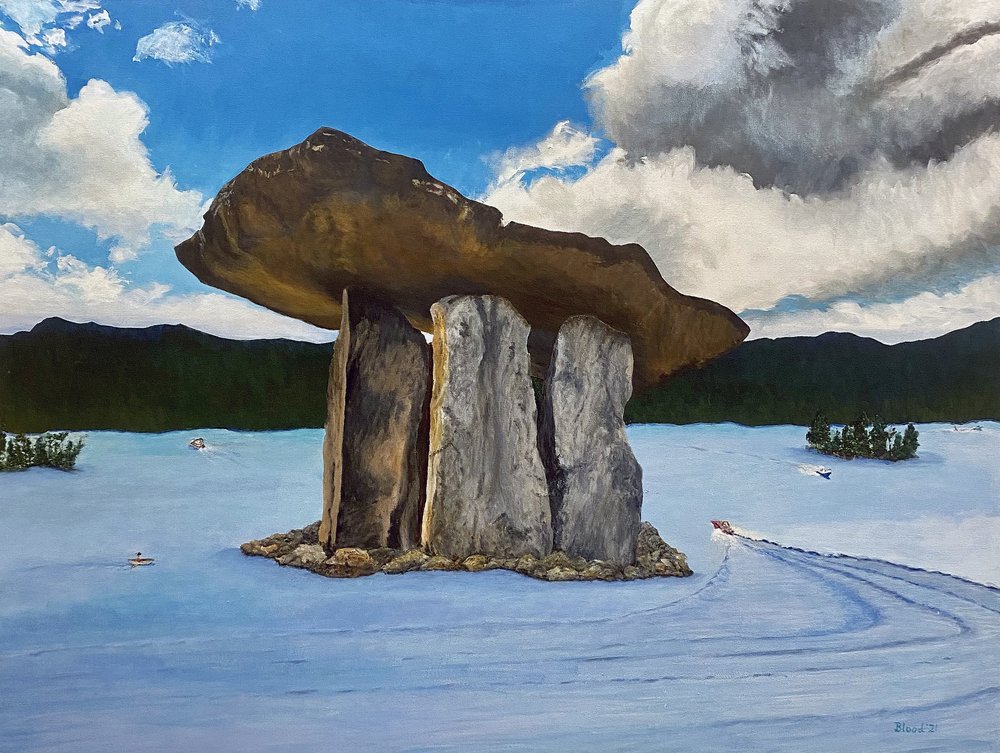 古代のドルメン湖の風景 作： 