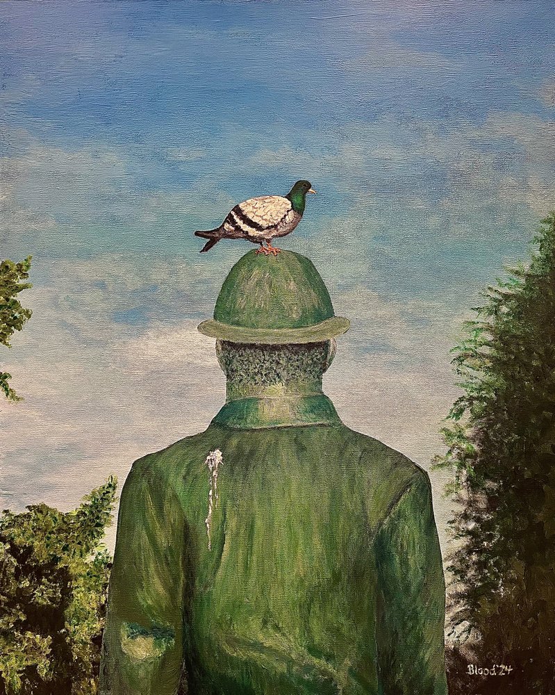 緑の帽子をかぶった鳩 作： 