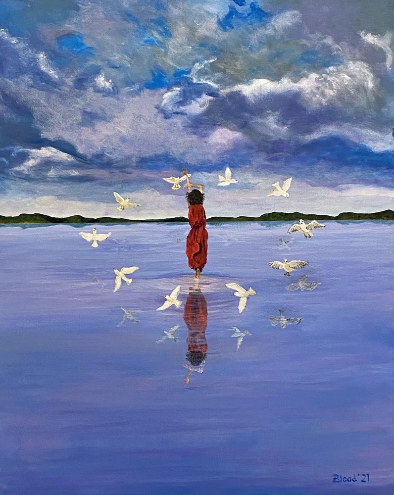 「女性と空を飛ぶ鳥たち」 作： 