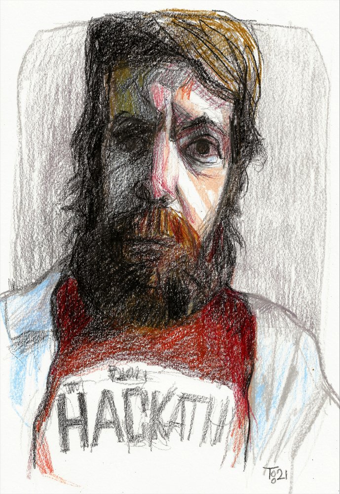 迫力あるひげ面の男のイラスト 作： 