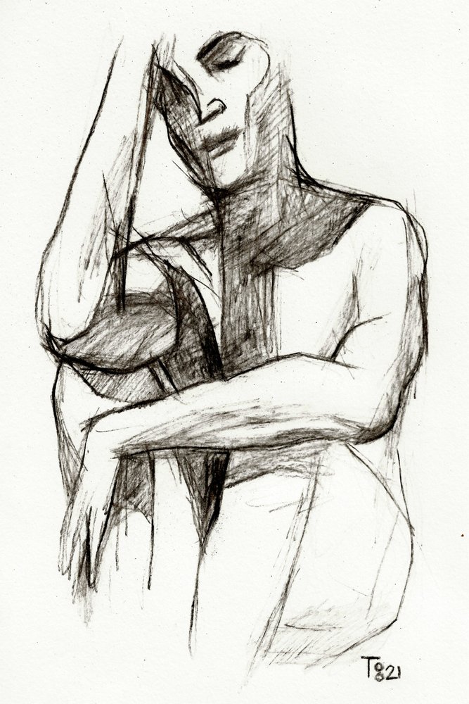 物思いにふける人物画 作： 